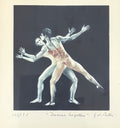 Mezzotint print of two dancers on a dark blue ground, pencil-marked 107/150, "Dance together", G.H. Rothe