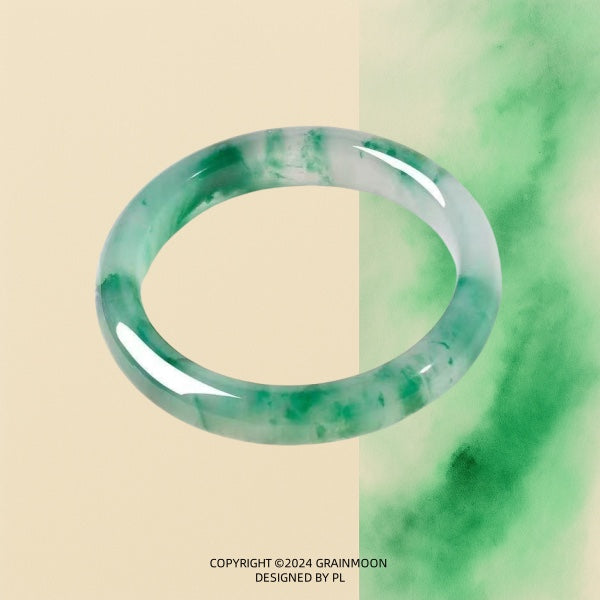 Bangle: translucent white jadeite with mossy green patches
