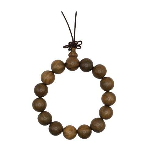 Bracelet: olive-brown green sandalwood beads with a gourd-shaped bead, second view