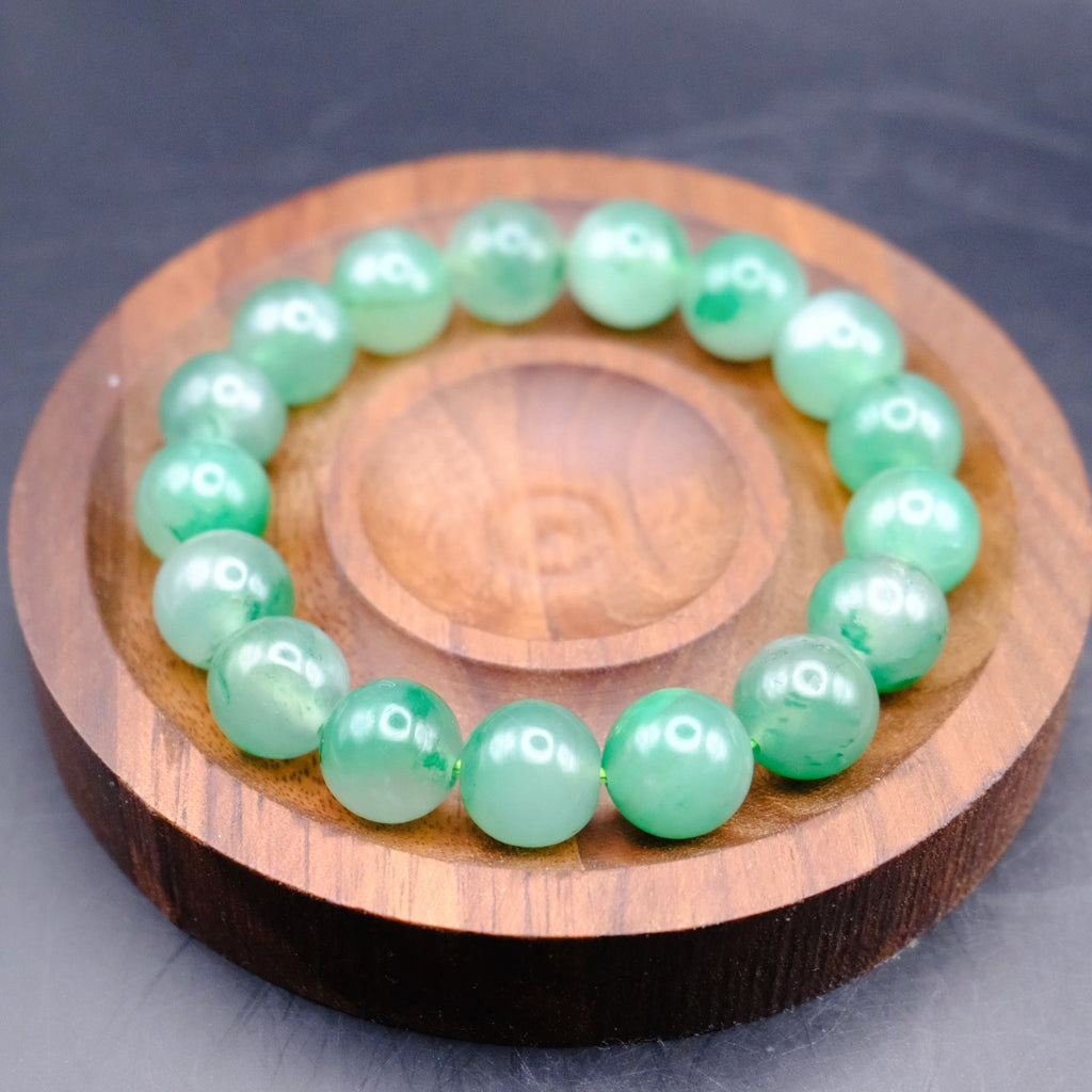 Bracelet: round translucent green African Jade beads, 10mm, second view