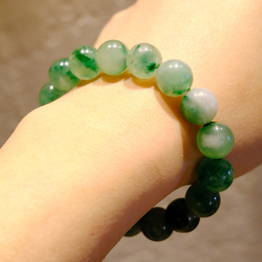 Bracelet: round translucent green African Jade beads, 10mm, fourth view