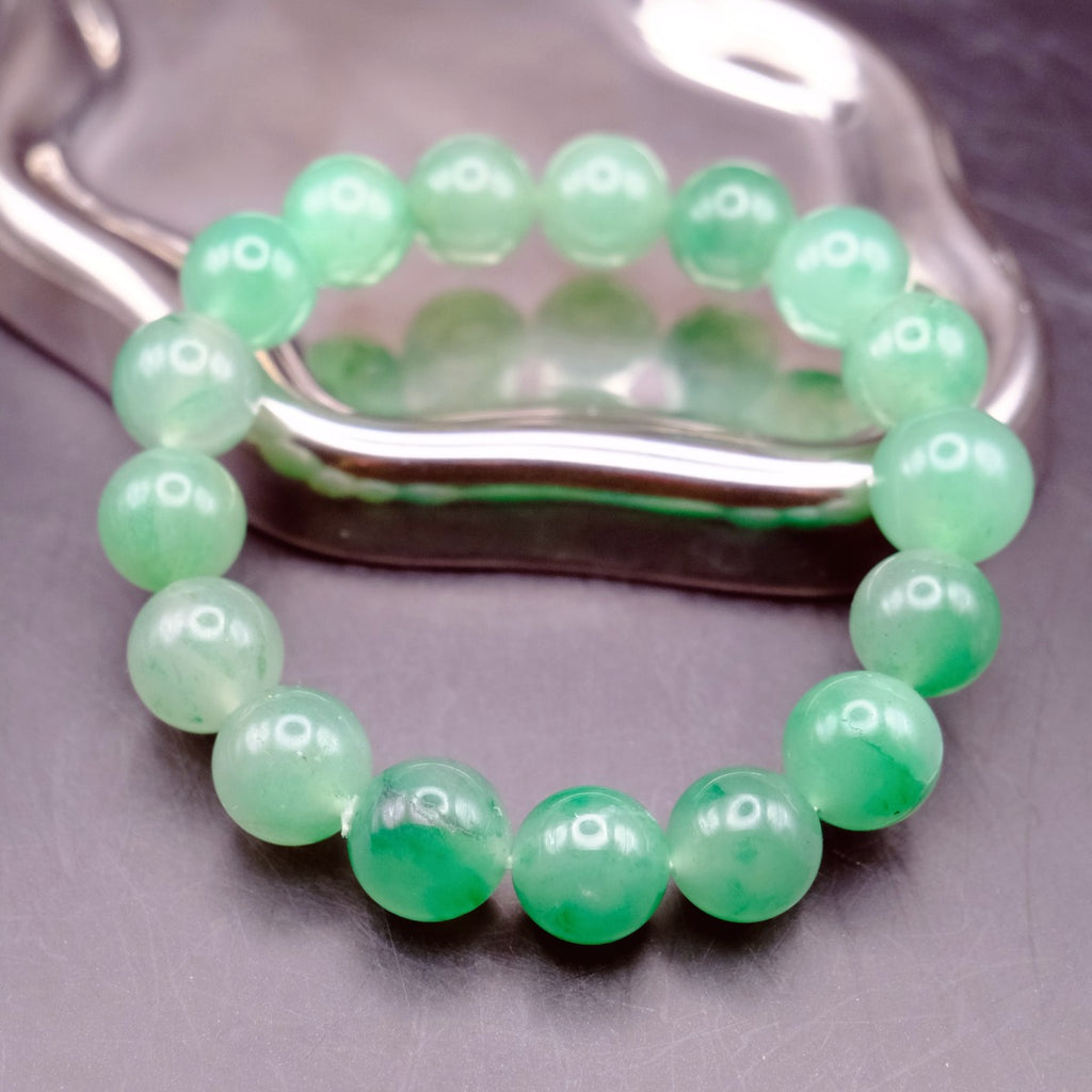 Bracelet: round green African Jade beads, 12mm, second view