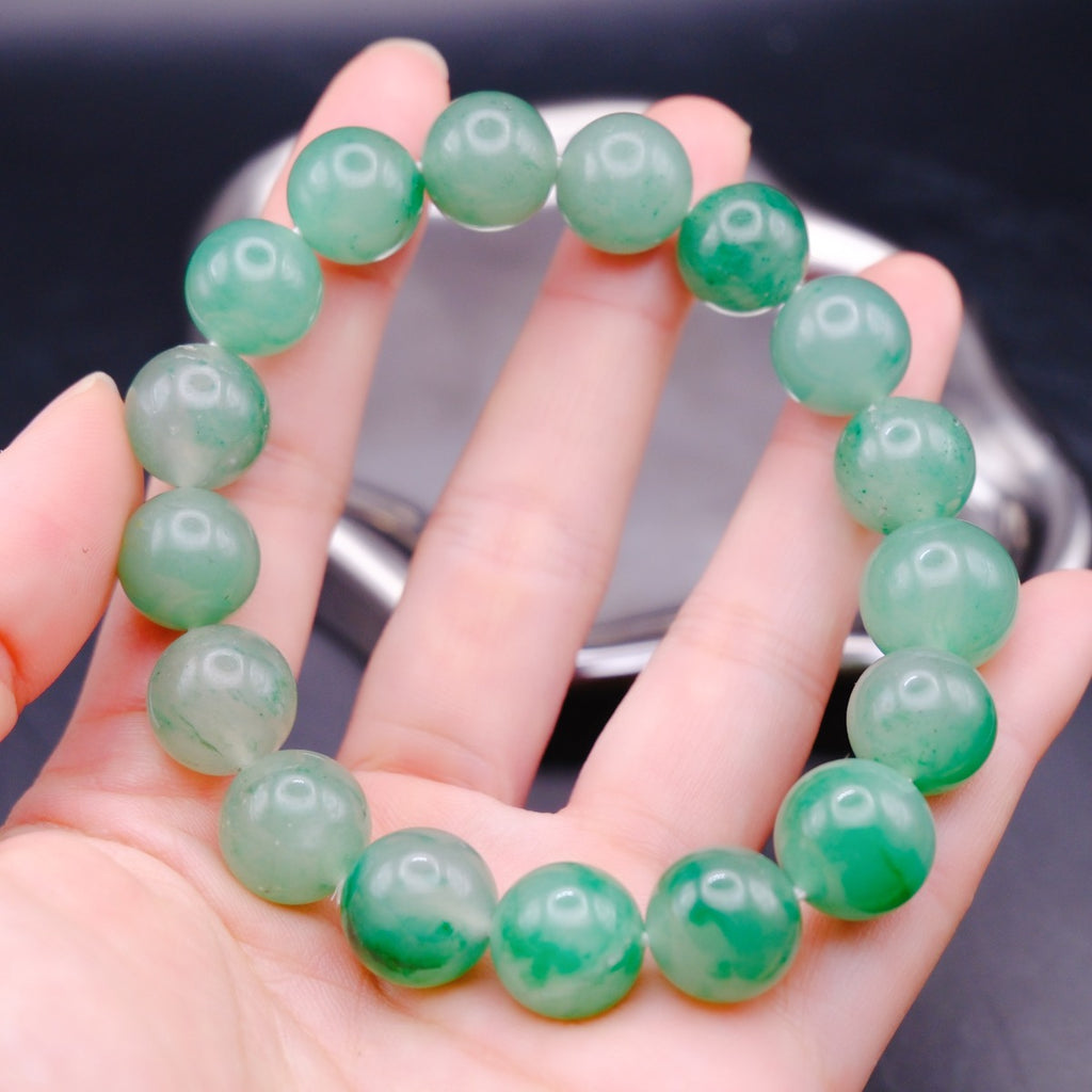 Bracelet: round green African Jade beads, 12mm, third view