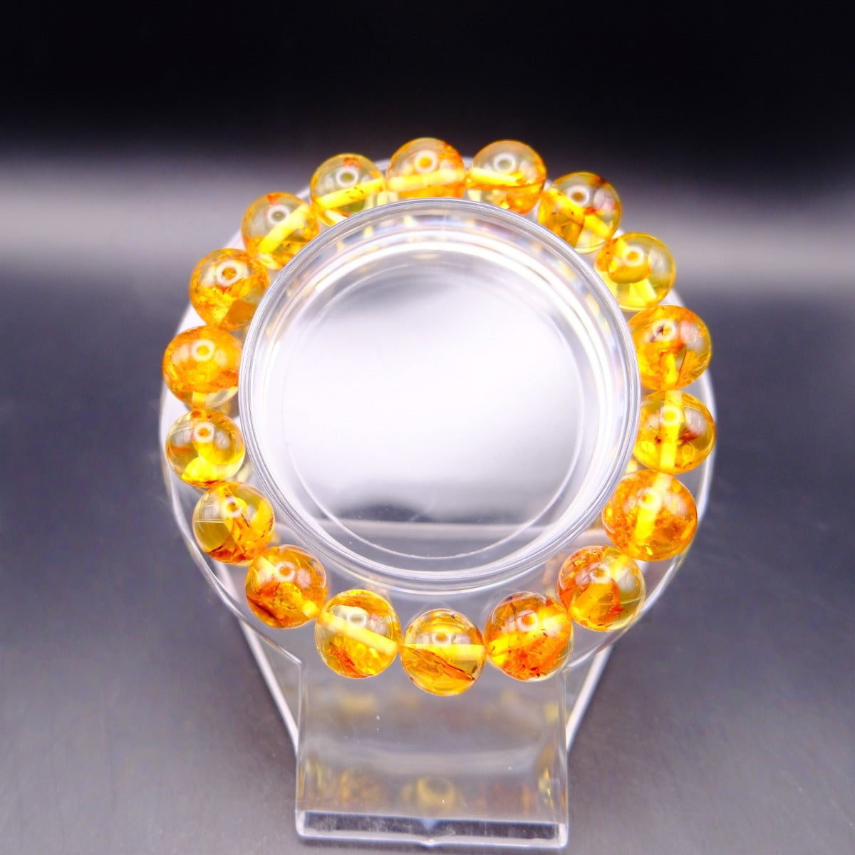 Bracelet: transparent golden flower amber beads, 9-10mm, second view