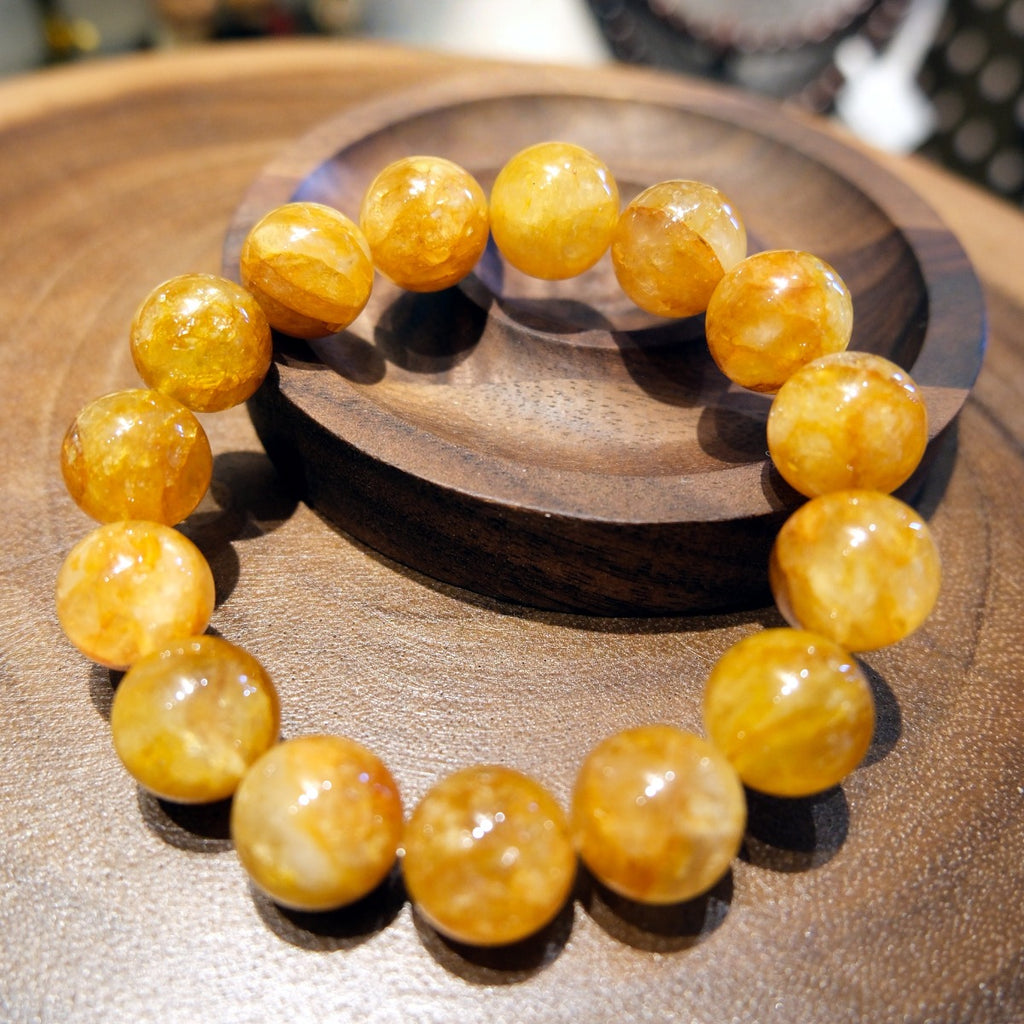 Bracelet: large golden-yellow hematoid quartz beads, 13mm, second view