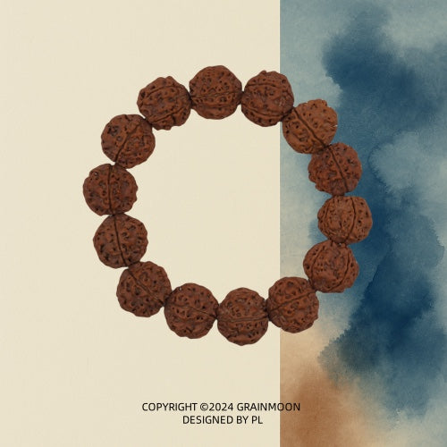 Bracelet: large red-brown dragon-vein bodhi seed beads with a deeply ridged, textured surface