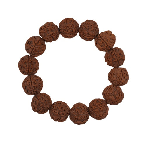 Bracelet: large red-brown dragon-vein bodhi seed beads with a ridged surface, second view