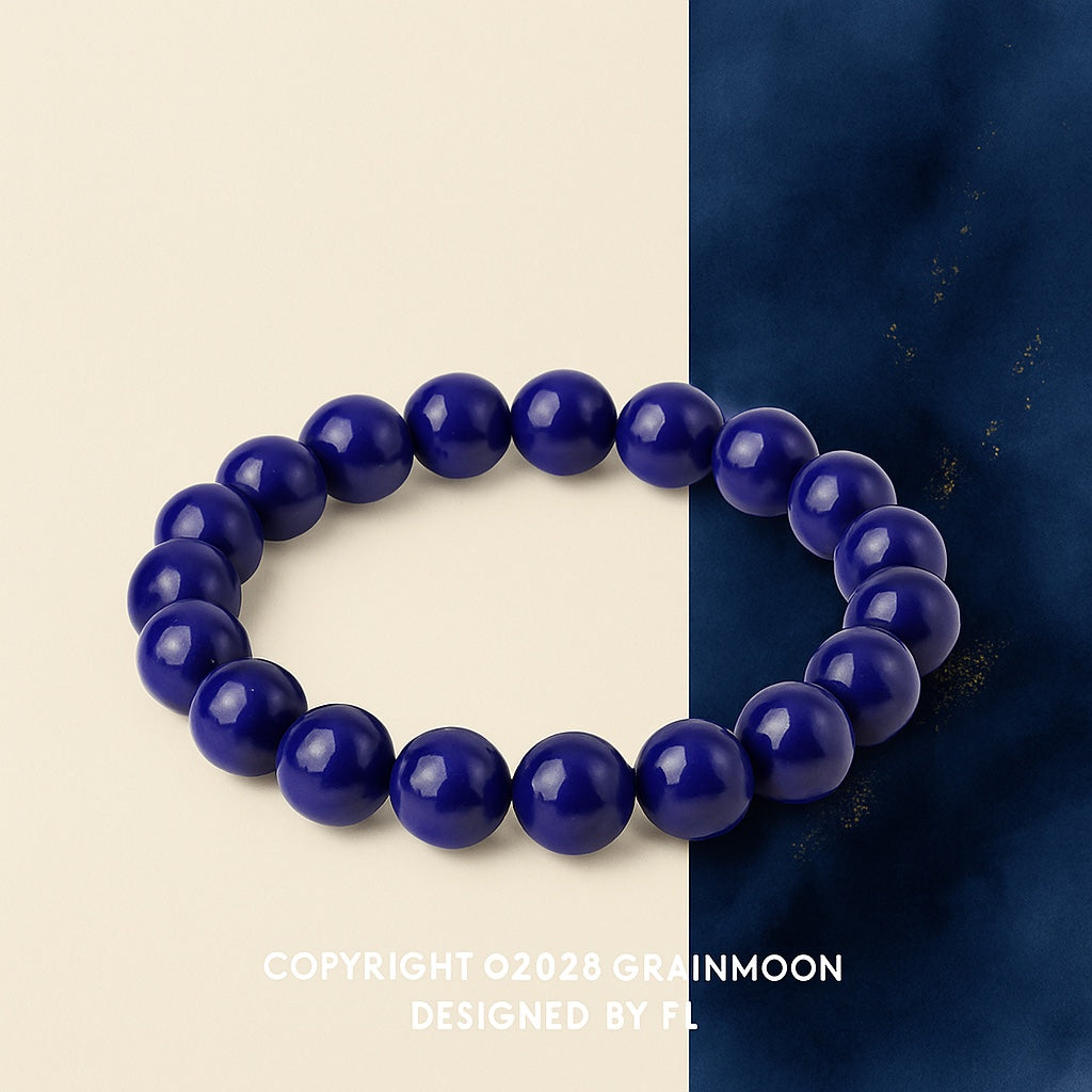 Bracelet: round deep blue lapis lazuli beads