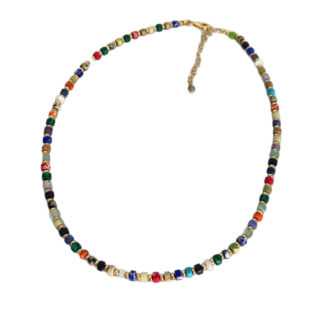 Necklace: strand of small multi-coloured mixed gemstone beads, second view