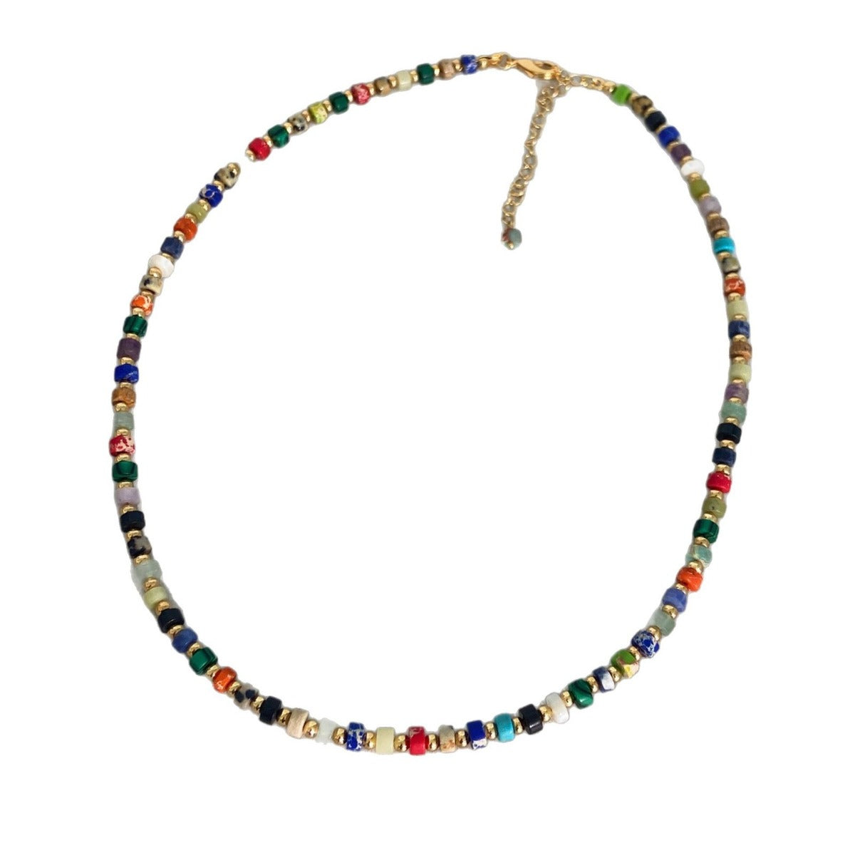 Necklace: strand of small multi-coloured mixed gemstone beads, second view
