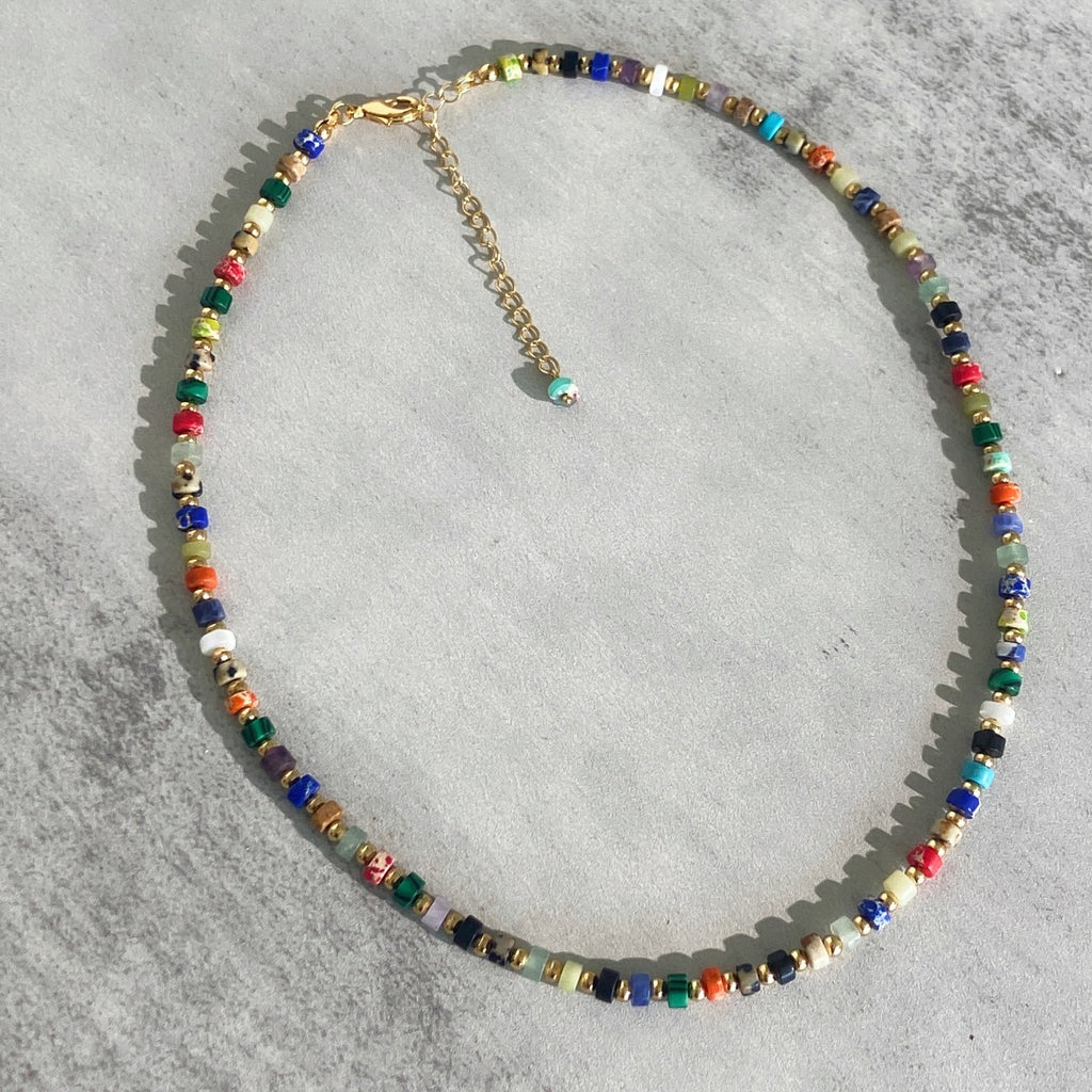 Necklace: strand of small multi-coloured mixed gemstone beads, fifth view