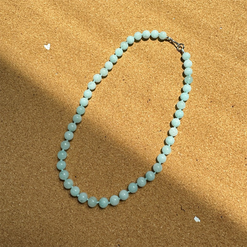 Necklace: round pale glacier-blue amazonite beads, 6-8mm, second view