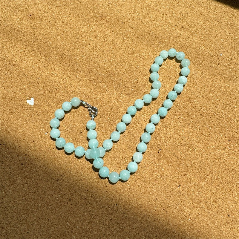Necklace: round pale glacier-blue amazonite beads, 6-8mm, third view