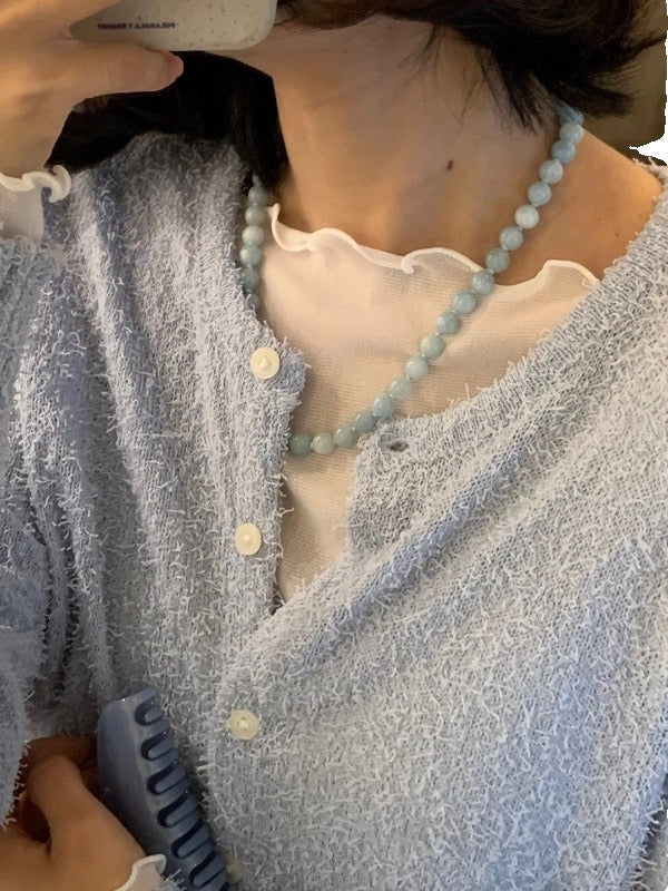 Necklace: round pale glacier-blue amazonite beads, 6-8mm, fourth view