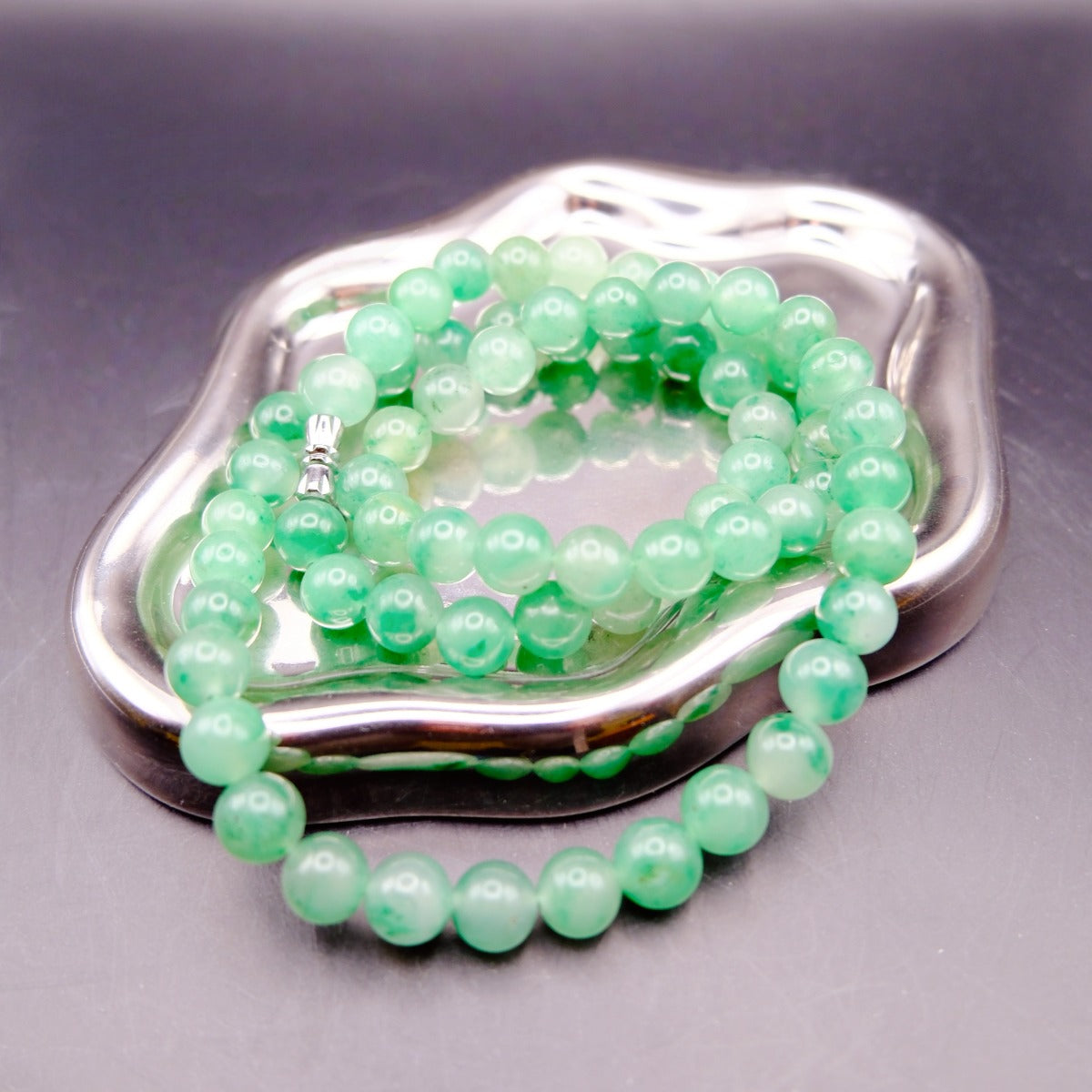 Necklace: strand of round green African Jade beads, 6mm, 24 inch, second view