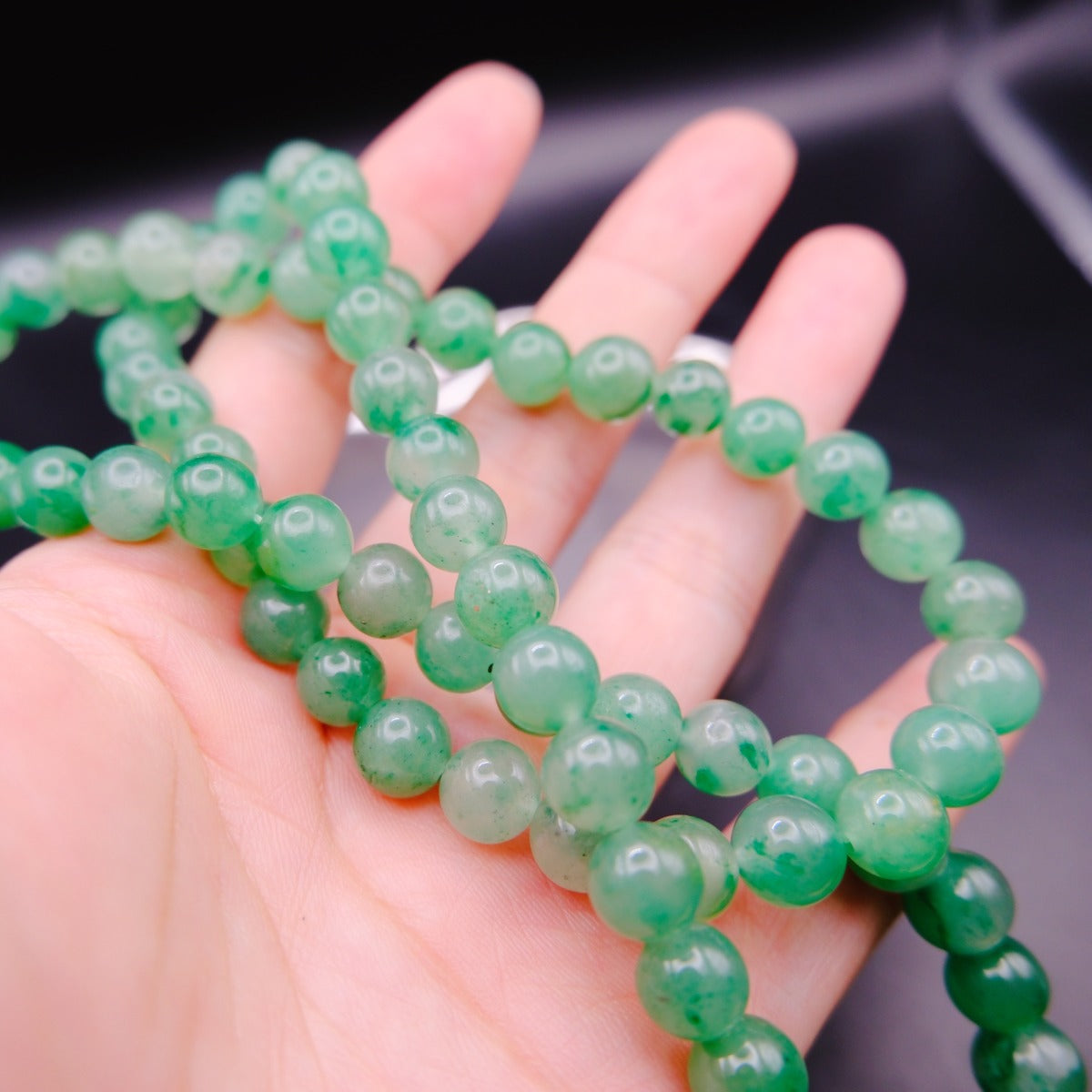 Necklace: strand of round green African Jade beads, 6mm, 24 inch, fourth view