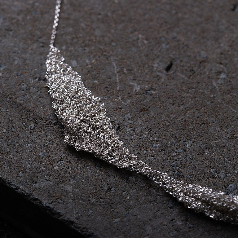Necklace: handwoven 925 sterling silver mesh on a fine chain, second view