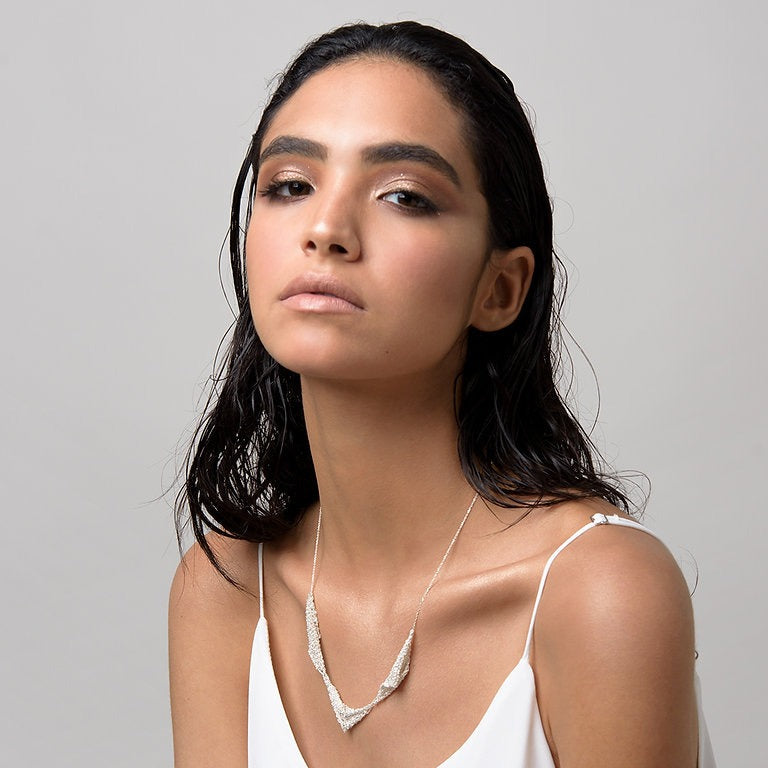 Necklace: handwoven 925 sterling silver mesh on a fine chain, fourth view