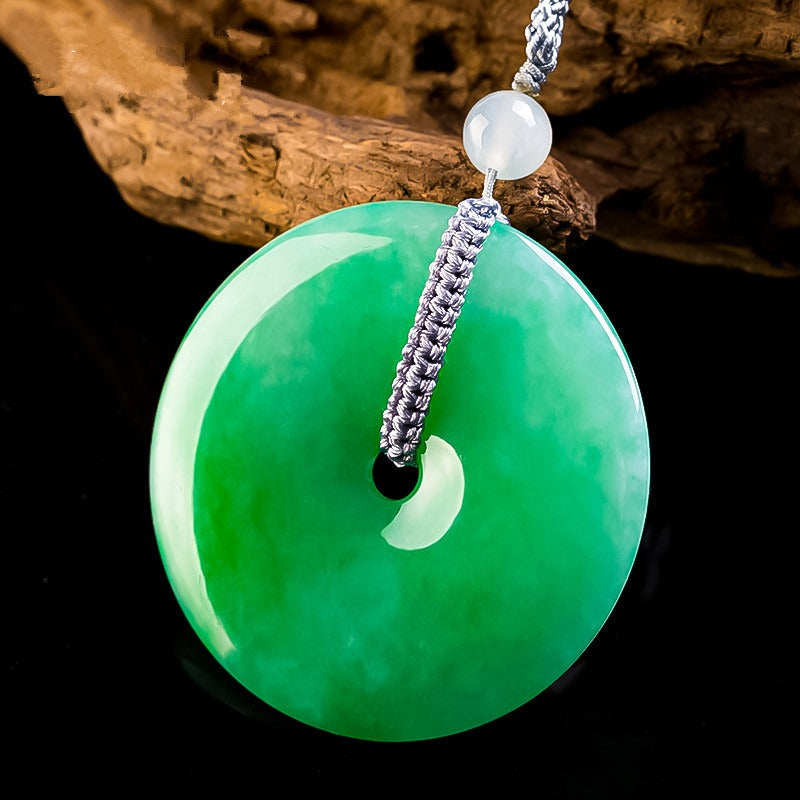 Pendant: vivid green Type A jadeite disc, second view