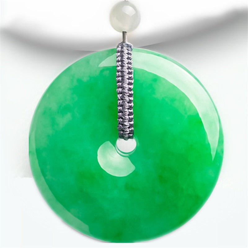 Pendant: vivid green Type A jadeite disc, third view